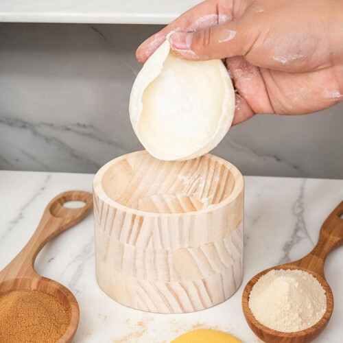Dumpling Maker and Wrapper Tool, Pine Wood Round Press for Pasta, Ravioli, Cookie Dough 2