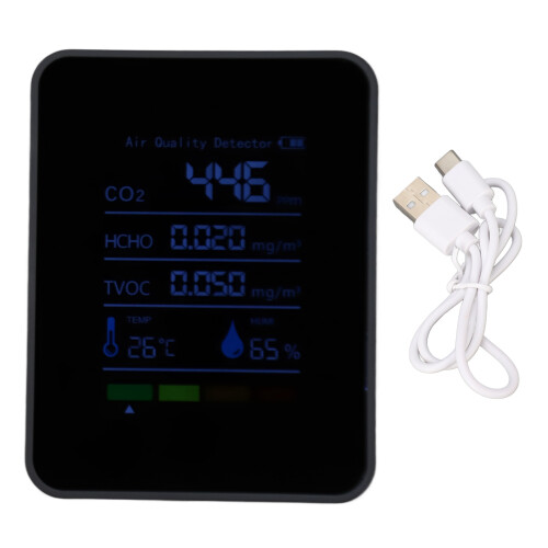 Luchtkwaliteitsmonitor, binnenluchtkwaliteitsdetector, CO2-detector met temperatuur- en vochtigheidsanalysator, multifunctionele draagbare detector