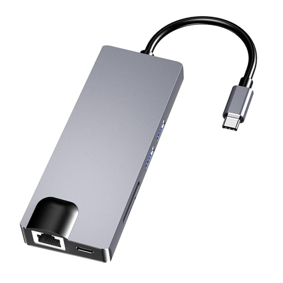 8In1 Typec Hub Usbc Converter Aluminum Alloy Shell 2 Usb 3.0 Ports Pd Hdmi Vga 100M Rj45 Sd/Tf Card Slots 9187378031612