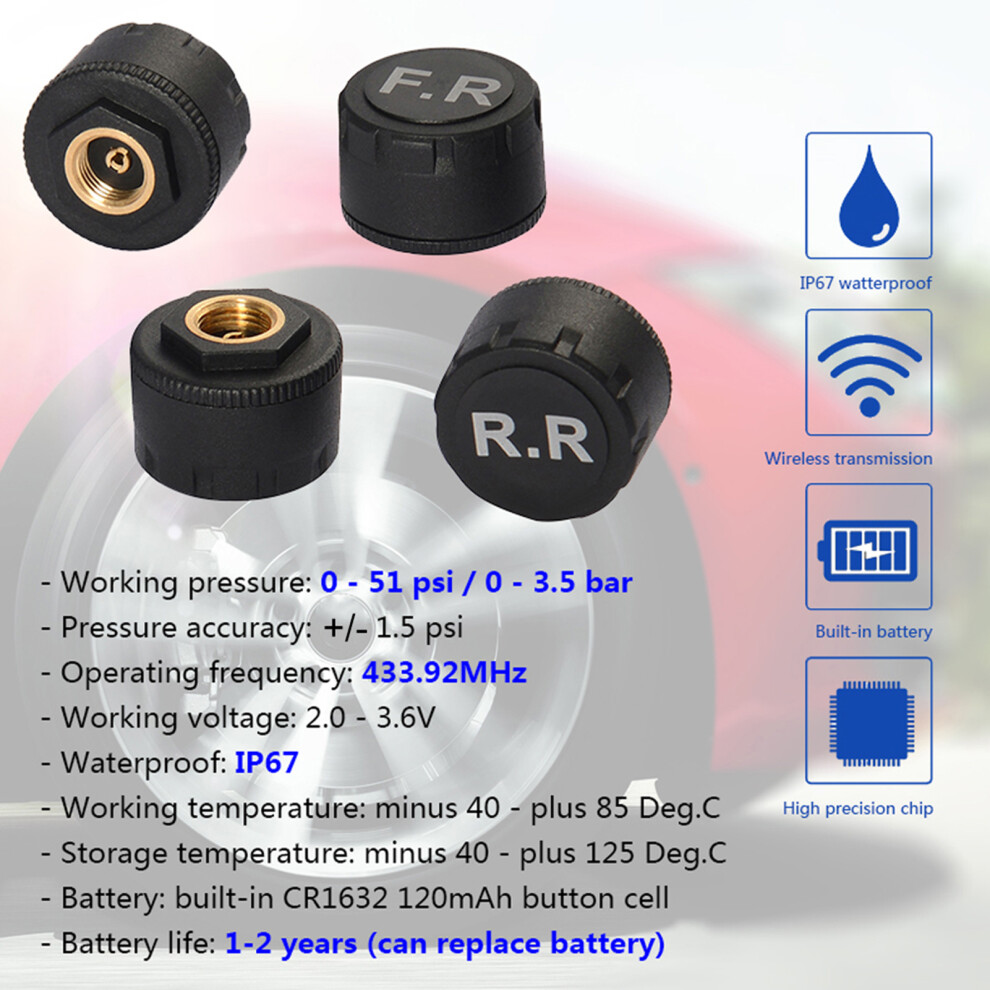 Android Usb Tpms Tire Pressure Monitoring With External Sensor Alarm 8421379862495