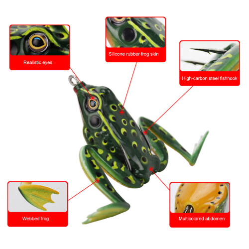 Simulated Soft Frogs Baits Topwater Frogs Lures with Hook-Set 2
