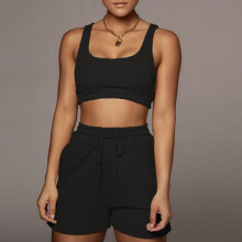 Women's Tracksuit Set With LaceUp Vest And Casual Shorts, 70% Nylon 30% Spandex, Black, Size S, AllSeason Activewear