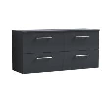 Balterley Level Modern Bathroom 1200mm Wall Hung 4 Soft Close Drawer Vanity Unit with Worktop, 557 x 1205 x 390mm, Dark Grey