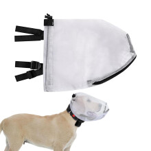 Net Hood for Dogs Quiet Ears Cover Headband ScratchProof Guard with Mouth Zipper Lightweight Breathable White Size S