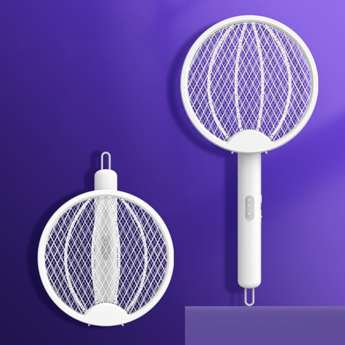 Electric Mosquito Swatter 3000V Instant Kill with LED Light Foldable Handle Indoor Bug Zapper White 1