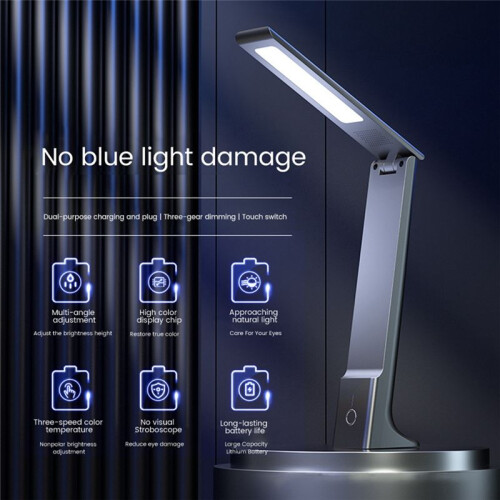 LED Folding Desk Lamp Charging Touch Control Dimmable Desktop Eye Protection Reading Study Office Bedroom Bedside Lamp 2