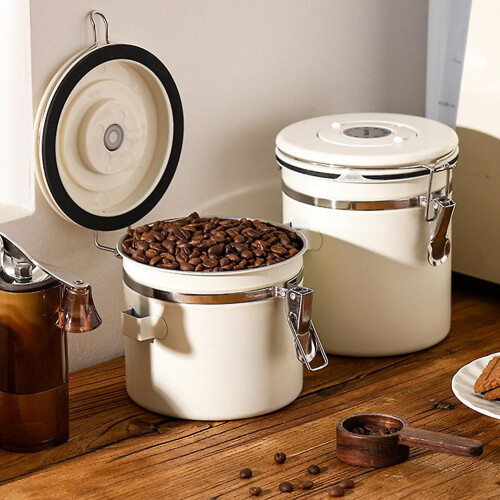 (1.5L, Black) Coffee Beans Container, Rustproof Airtight Stainless Steel Container, Dried Fruit Food Storage Container 2