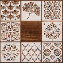 Leaf Stencil 8Pcs 30.5x30.5cm Reusable Geometric Mandala Layering Stencils For Scrapbook Coloring Embossing Template