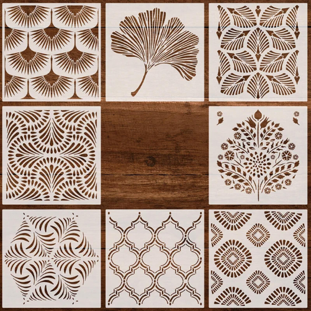 Leaf Stencil 8Pcs 30.5X30.5cm Reusable Geometric Mandala Layering Stencils For Scrapbook Coloring Embossing Template 9199774830898