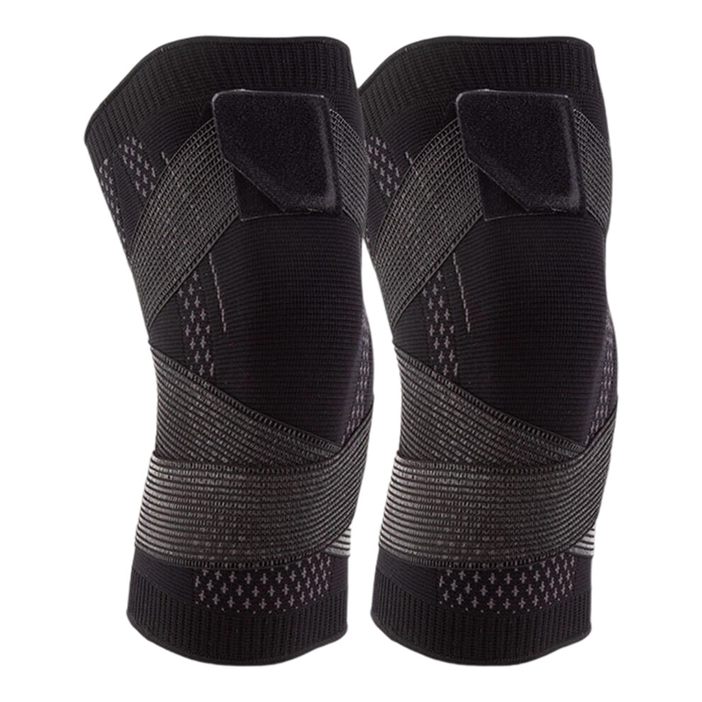 Black 1 Pair Adjustable Knee Support Breathable Nylon Texture- M