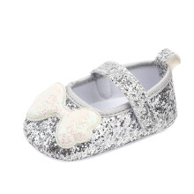 Baby Girls Toddler Prewalker Knitted Bowknot Soft Sole Walking Shoes Silver 2.5 UK