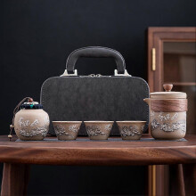 (Five piece Set, Snow Scene) Coarse Pottery Travel Tea Set Portable Sturdy Authentic Ceramic Craft Ideal for Outdoor Camping Office Use