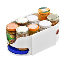 (White Blue) 360 Degree Rotating Fridge Organizer, Space Saving Kitchen Cabinet Storage Spice Beverage Can Shelves