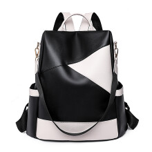 (PURPLE) Women's Backpack Fashion School Bag Colorblock Design Waterproof Soft Leather Casual Simple Travel Bag for Girls