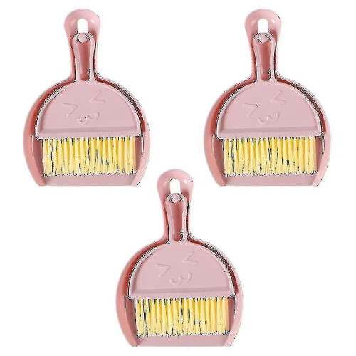(Pink) 3pcs Mini Dustpan And Brush Set For Office Home Table Desktop Cleaning