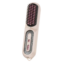 (Pink) Mini Portable Electric Hair Straightening Comb Portable Lightweight Hair Flat Iron for Women Female