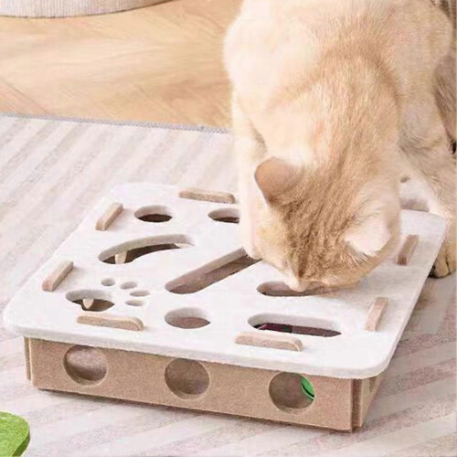(Quadrate, Grey) Felt Maze Box Interactive Felt Puzzle Box for Indoor Cats for Small Medium Large Cats 2