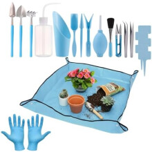 (Blau) Gartenwerkzeuge Waterproof Gardening Tool Set with Digging Shovel & Work Mat for Plant Care & Repotting, Gift for Women Men Gardeners