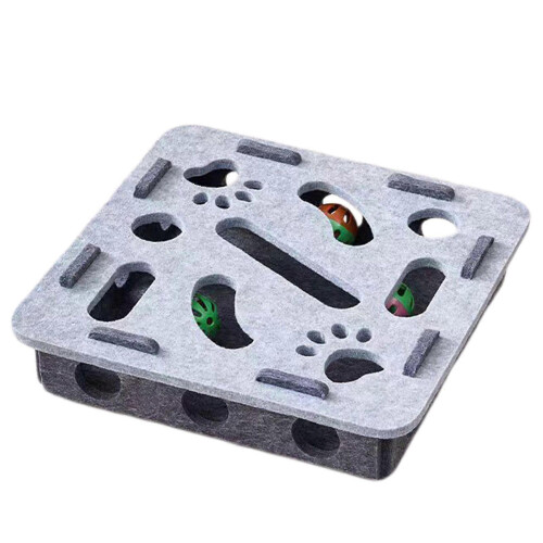 (Quadrate, Grey) Felt Maze Box Interactive Felt Puzzle Box for Indoor Cats for Small Medium Large Cats