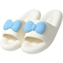 (bow, 5.5-6) Cloud Slippers for Women, Thick Sole Pillow Slides, Soft Comfy Non-Slip Open Toe Cushion Sandals for Bathroom Shower & Home