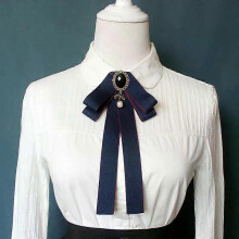 (blue) Women Pre Tied Bowknot Bow Tie Rhinestone Pearl Ribbon Brooch Adjustable Bowtie Uniform Necktie Women Costume Accessory