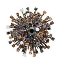 (Brown) Rhinestone Vintage Flower Brooches For Women Coat Elegant High Quality Jewelry Autumn Pins