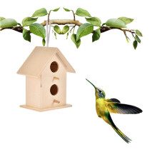 Unfinished Birdhouse Kit for Garden Decoration, Wood Materials Natural Wooden Bird Nest with Hanging Design, With a Lanyard Bird Houses for Outside