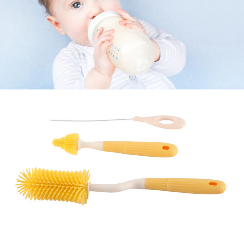 Set Spazzole per Biberon per Bambini, 3 Pezzi, PP+TPE, Giallo, 31cm/24cm/18,5cm 2
