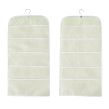 (Beige) 5+10 Non-woven Double-sided Storage Bag Washable Wardrobe Multi-pocket Bra Hanging Bag Door Rear Storage Bag