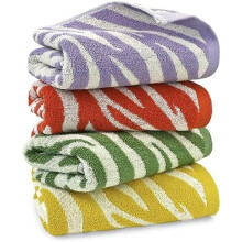 (Bunt) Jacquotha Bath Towels Set, 4-Piece, Black Plaid and Zebra Print, 100% Cotton, Soft and Absorbent