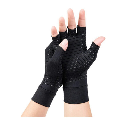 (L, Grey) Compression Arthritis Gloves Fingerless Stretchy Hand Wrap for Pain Relief