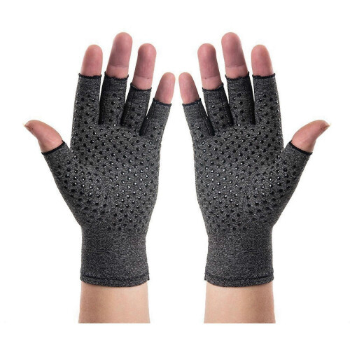 (M, Grey) Compression Arthritis Gloves Fingerless Stretchy Hand Wrap for Pain Relief