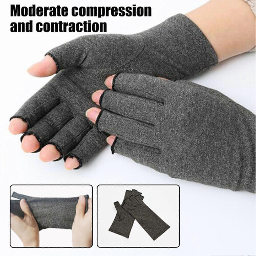 (S, Grey) Compression Arthritis Gloves Fingerless Stretchy Hand Wrap for Pain Relief 2