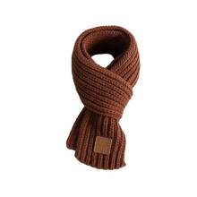 (Coffee) Children'S Knitted Scarf Neck Protection Solid-Color Leather Label Scarf