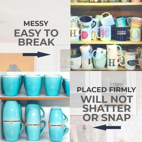(Blue) Expandable Cup Rack Organizer for Coffee Mugs Glasses Water Bottles Space Saving Kitchen Storage Shelf 1