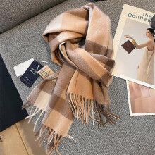 (180*30cm, khaki) Maillard 100% Pure Wool Plaid Scarf Winter Warm Unisex Neck Wrap Student Gift Multi-Color