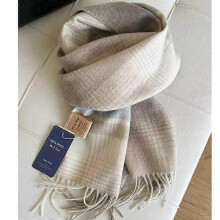 (180*30cm, beige) Maillard 100% Pure Wool Plaid Scarf Winter Warm Unisex Neck Wrap Student Gift Multi-Color