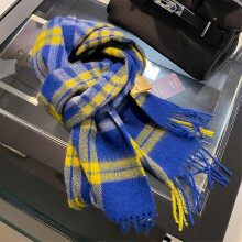 (180*30cm, blue and yellow) Maillard 100% Pure Wool Plaid Scarf Winter Warm Unisex Neck Wrap Student Gift Multi-Color