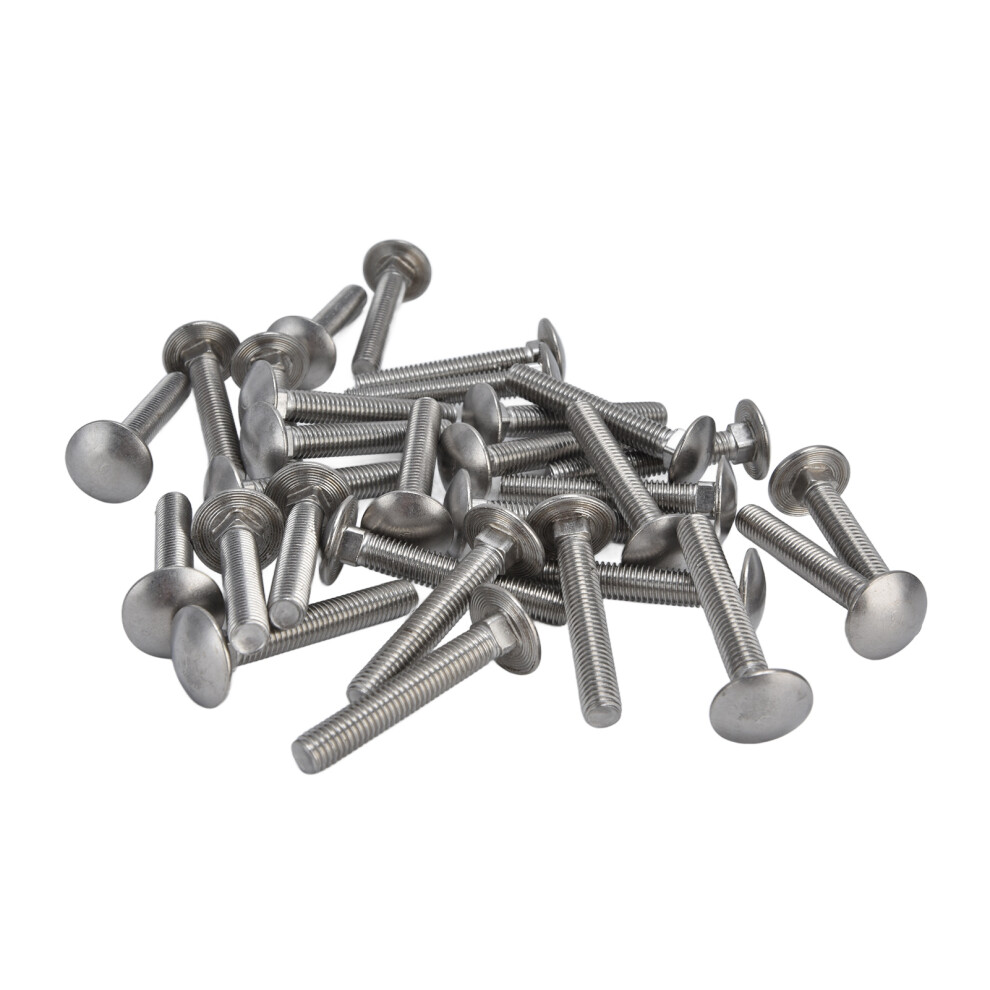 30Pcs M8x1.25 A2 Stainless Steel Carriage Bolts Din603, Coarse Thread 5041377004685