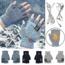 (Light Blue)Winter Electric Rechargeable Mitten Heated Gloves Fullhalf Finger Warmer Usb It