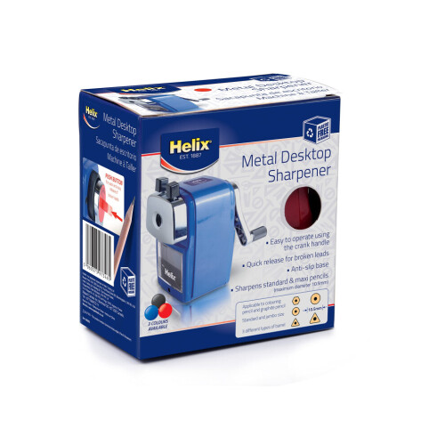Helix Metal Desktop Sharpener for Standard and Jumbo Pencils (Assorted Colours) 1