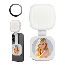 (White) Magnetic Selfie Light with Mirror Folding LED Phone Fill Ring Light for Makeup Photography Vlog Recording