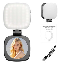 (Black) Magnetic Selfie Light with Mirror Folding LED Phone Fill Ring Light for Makeup Photography Vlog Recording