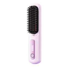 (Pink) Cordless Hair Straightener Brush, Gobrush Pro Effortless Hair Styling, Fast Heated Wireless Mini Hair Brush