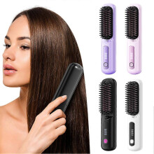 (Black) Cordless Hair Straightener Brush, Gobrush Pro Effortless Hair Styling, Fast Heated Wireless Mini Hair Brush
