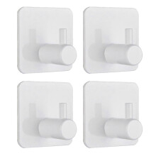 (Stainless Steel, White 4PCS) 4pcs Wall Mounted Towel Hanger Rustproof Easy Installation Bathroom Organiser Rack for Shower