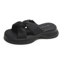 (36,Black)Thick-Soled Slippers for Women Soft Upper Cushioned Platform Sole Slippers Post-Gym Relaxation