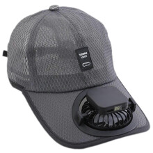 (Grey)Mesh Cap Solar Fan Solar Rechargeable Peaked Cap for Outdoor Sports