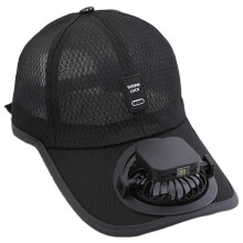(Black)Mesh Cap Solar Fan Solar Rechargeable Peaked Cap for Outdoor Sports