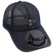 (Navy blue)Mesh Cap Solar Fan Solar Rechargeable Peaked Cap for Outdoor Sports